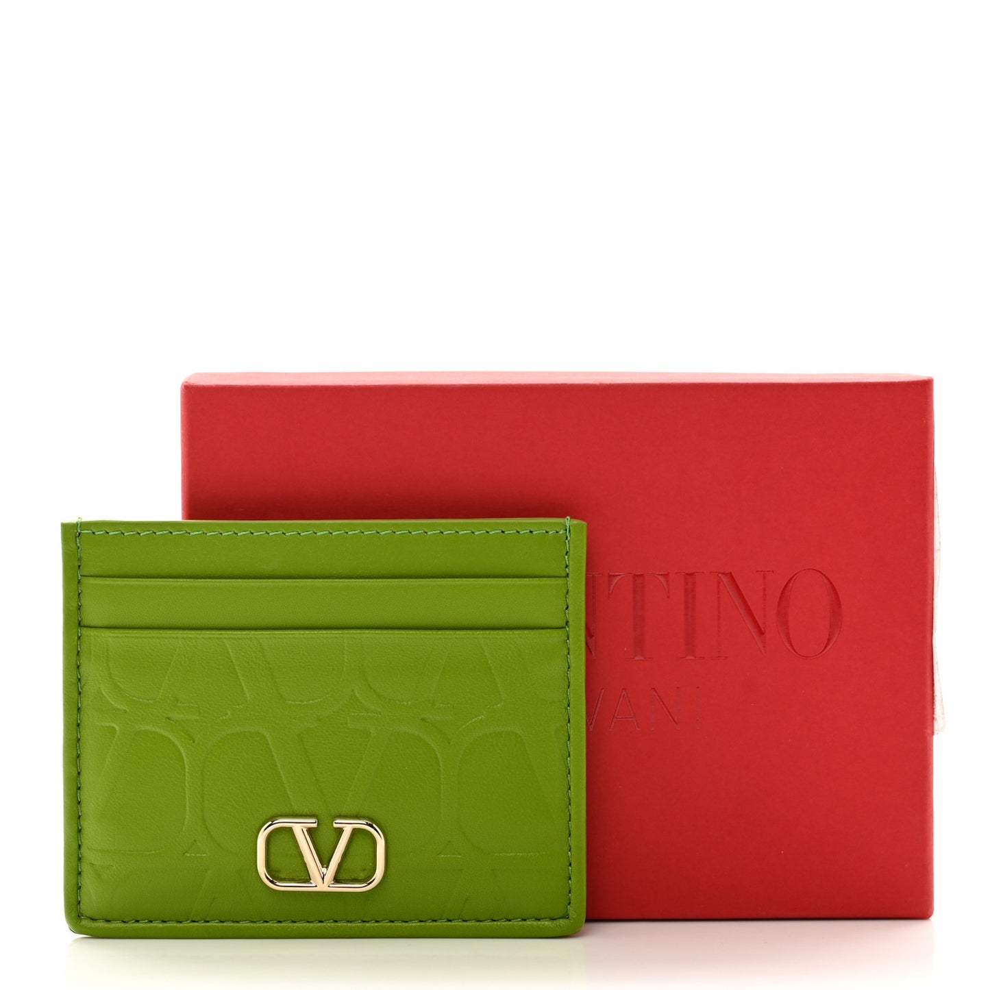 Calfskin Toile Iconographe Embossed Vlogo Card Holder Chartreuse