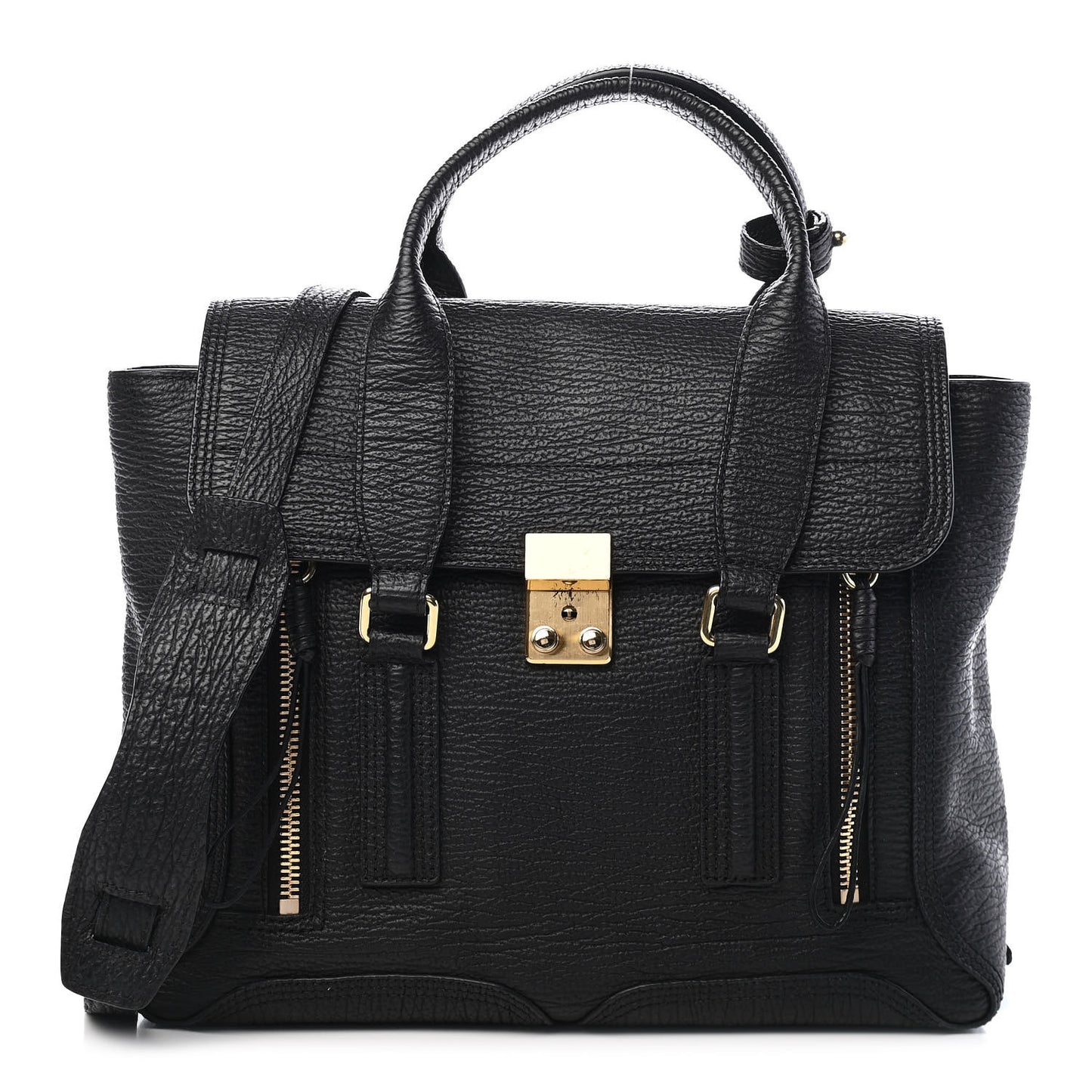 Textured Calfskin Medium Pashli Satchel Black