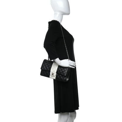 Chanel Lambskin Quilted Medium Double Flap Black White 2 of 10
