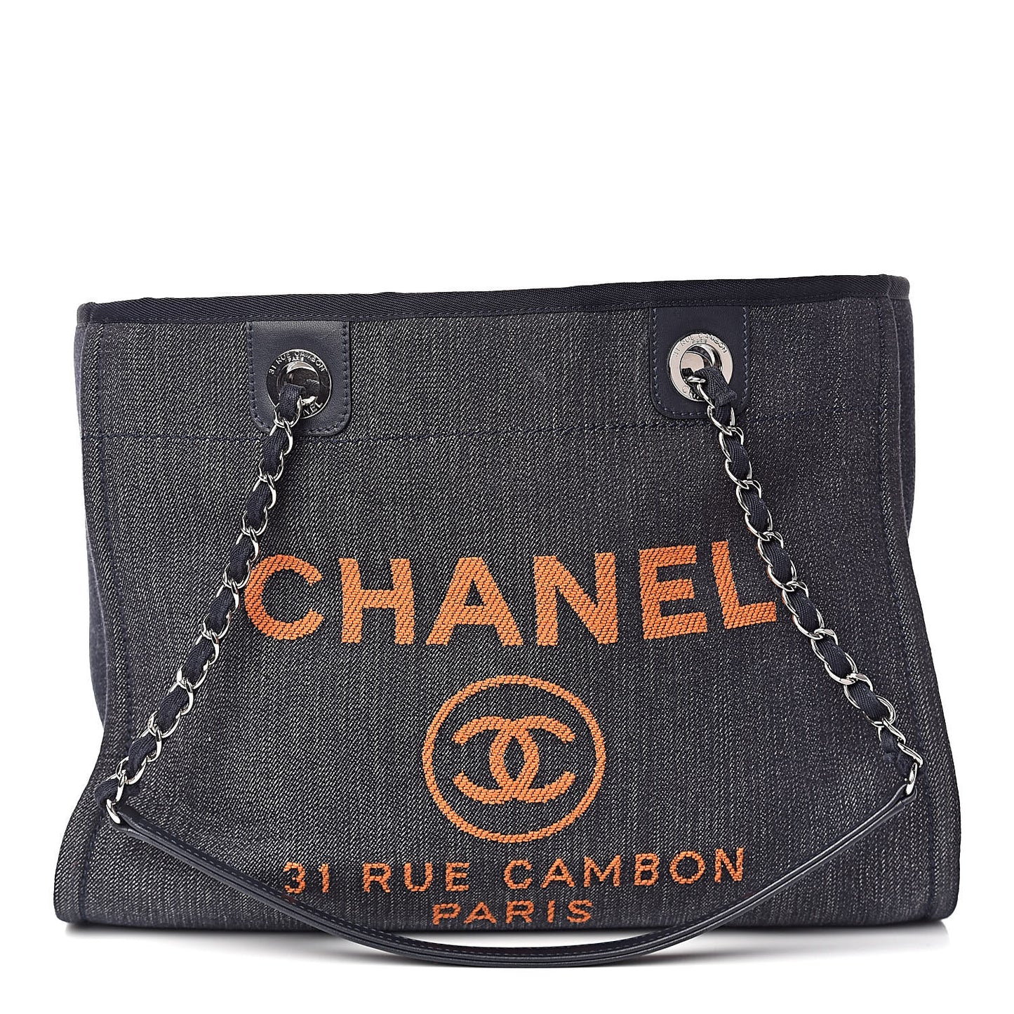 Denim Small Deauville Tote Blue Orange