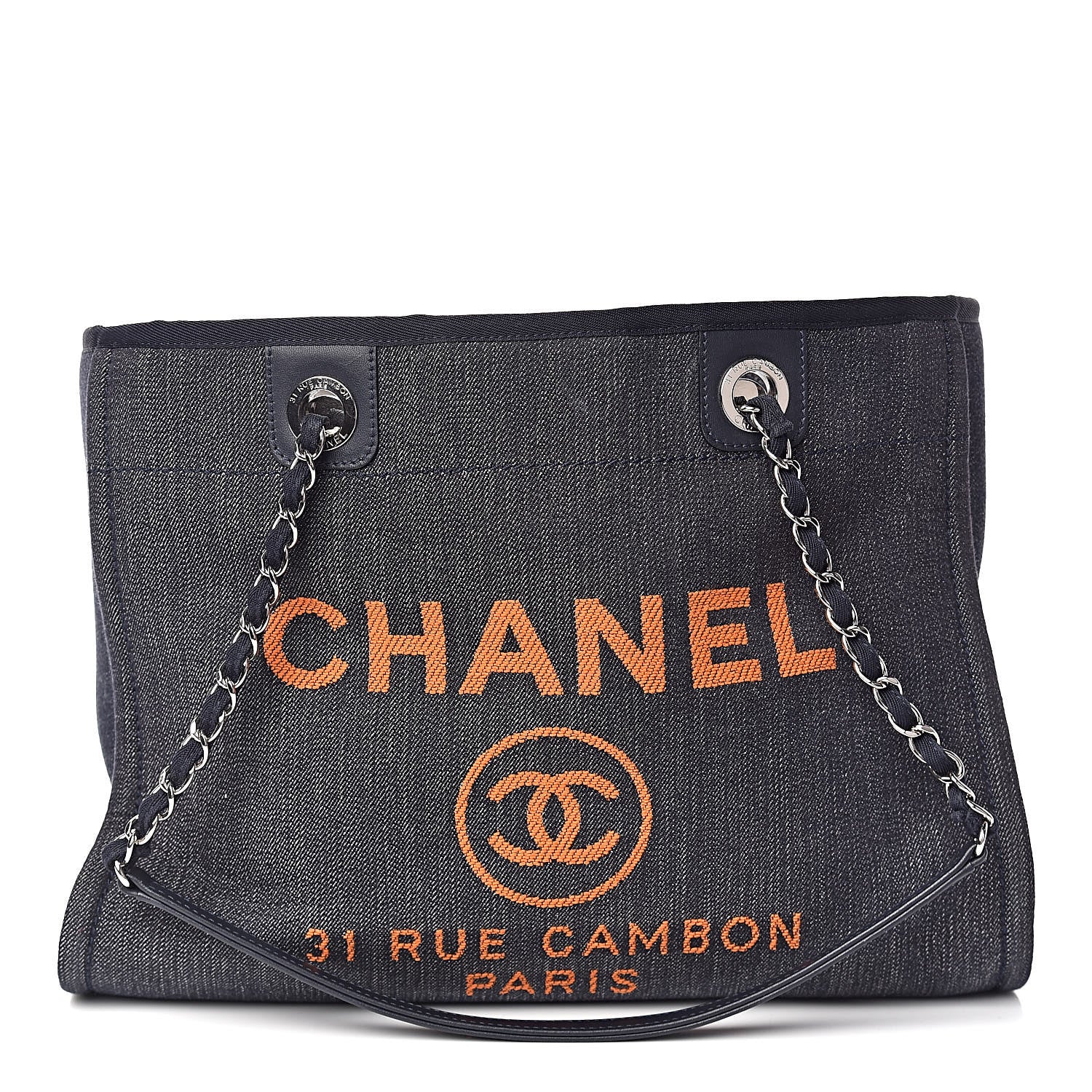 Chanel Denim Small Deauville Tote Blue Orange 1 of 11