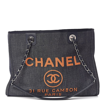 Chanel Denim Small Deauville Tote Blue Orange 1 of 11