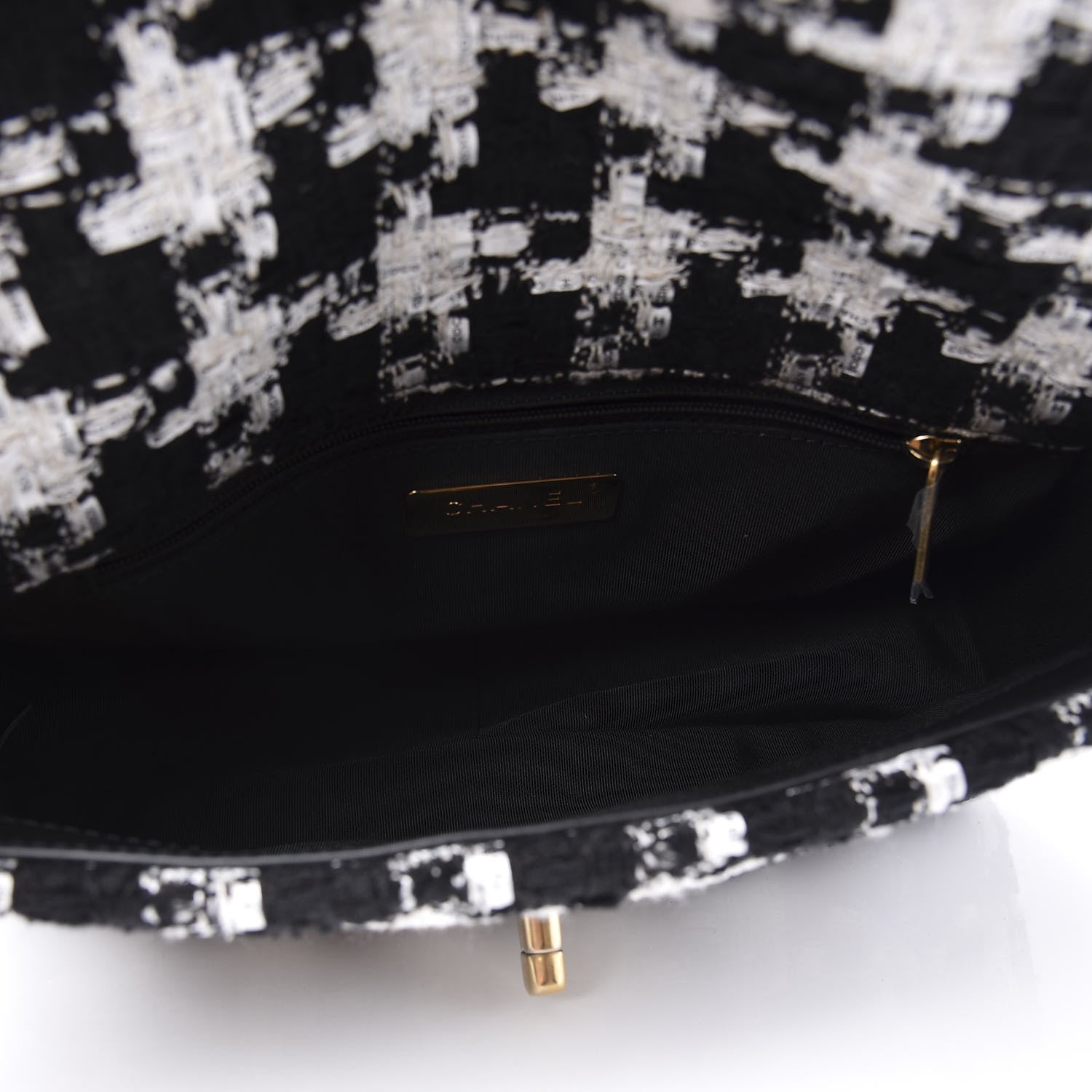 Chanel Tweed Quilted Medium 19 Flap Black Ecru White 4 of 9