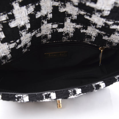 Chanel Tweed Quilted Medium 19 Flap Black Ecru White 4 of 9