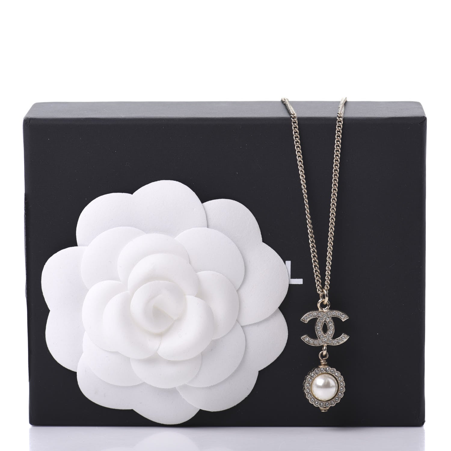 Chanel Crystal CC Pearl Drop Necklace Gold 6 of 6