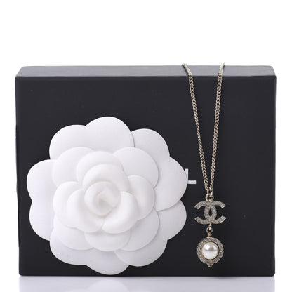 Chanel Crystal CC Pearl Drop Necklace Gold 6 of 6