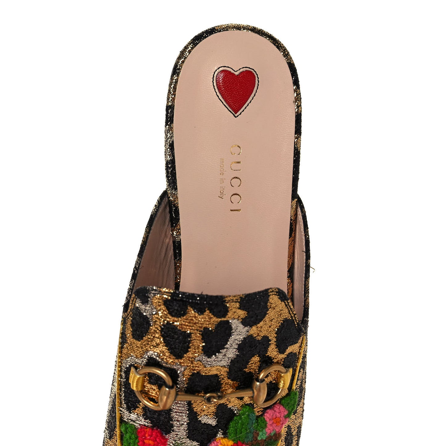 Lurex Jacquard Leopard Embroidered Womens Princetown Slippers 41 Black Gold