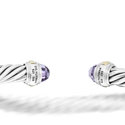 David Yurman Sterling Silver 14K Yellow Gold Amethyst 7mm Cable Classics Bracelet 3 of 3