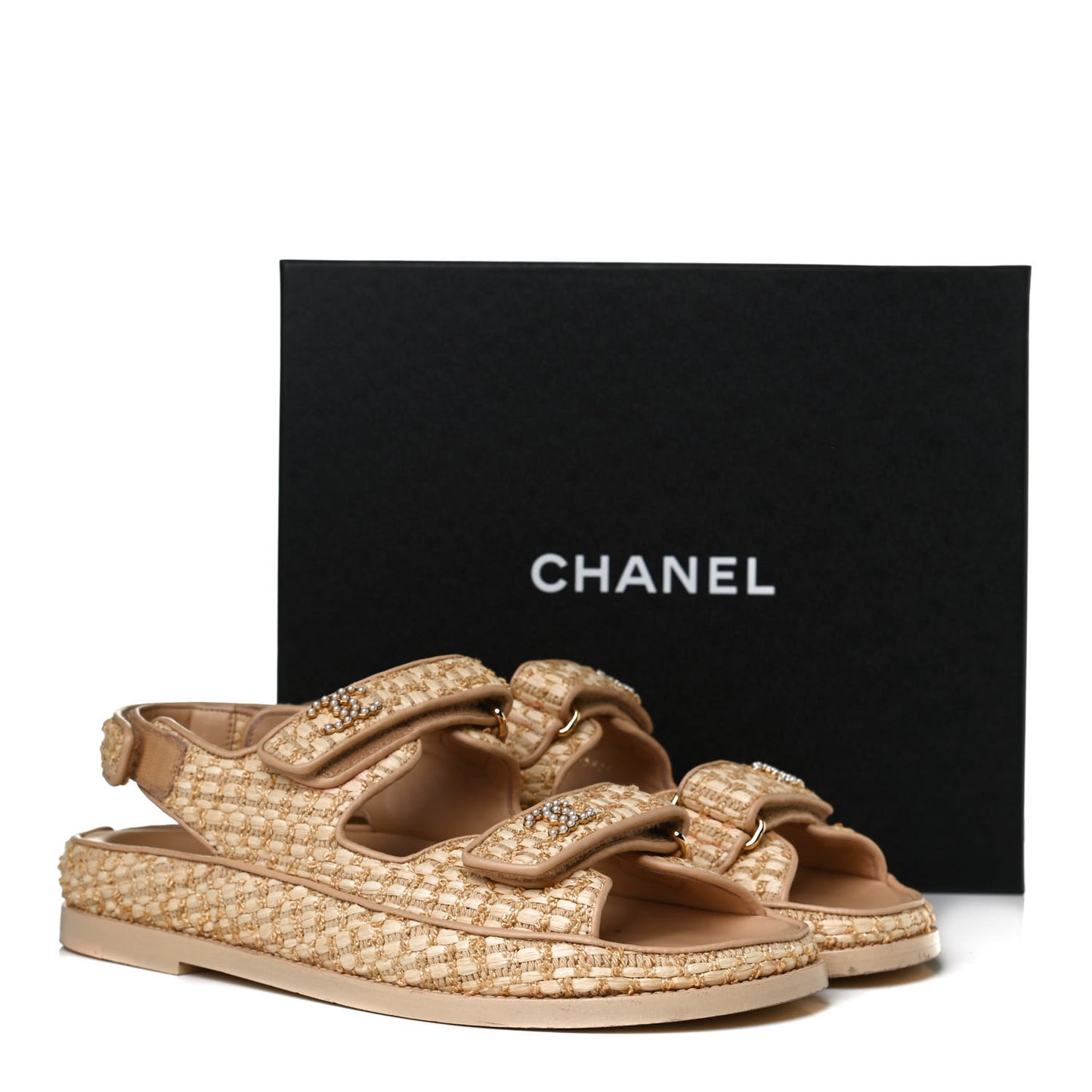 Braided Fabric Velcro Dad Sandals 40 Beige