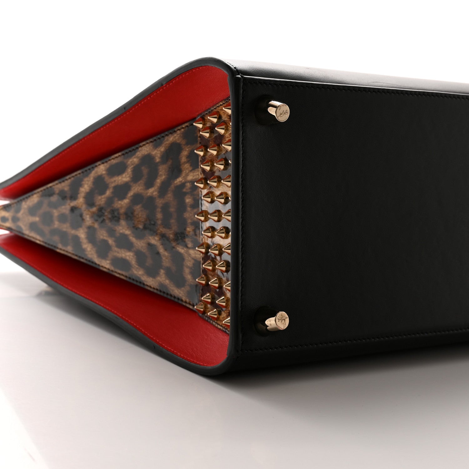 Christian Louboutin Calfskin Patent Leopard Spiked Large Paloma Black 8 of 10