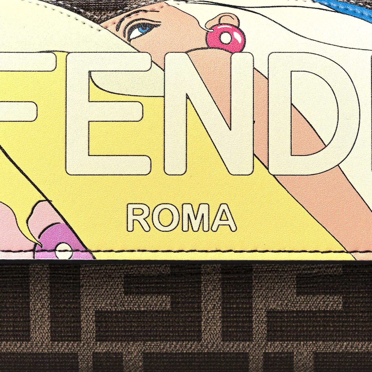 Glazed Fabric Vitello Liberty FF 1974 Logo Hairdo Girls Inlay Continental Wallet Mogano Panna Multicolor