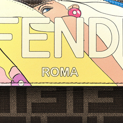 Fendi Glazed Fabric Vitello Liberty FF 1974 Logo Hairdo Girls Inlay Continental Wallet Mogano Panna Multicolor 7 of 8