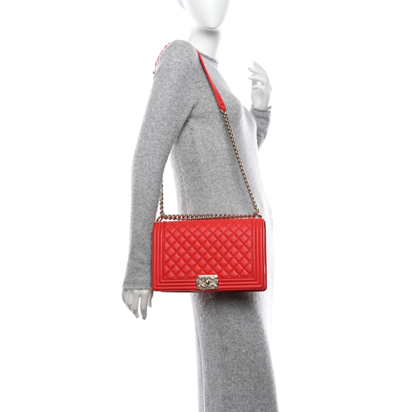 Calfskin Quilted New Medium Boy Flap Red