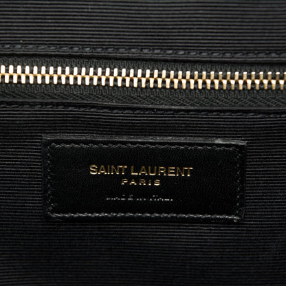 Saint Laurent Grain De Poudre Matelasse Chevron Large Monogram Satchel Black 7 of 8