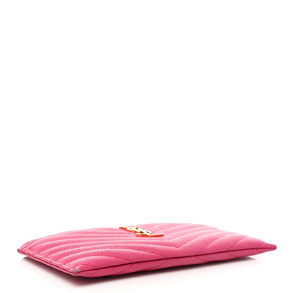 Saint Laurent Grain De Poudre Chevron Monogram Bill Pouch Bright Pink 4 of 13