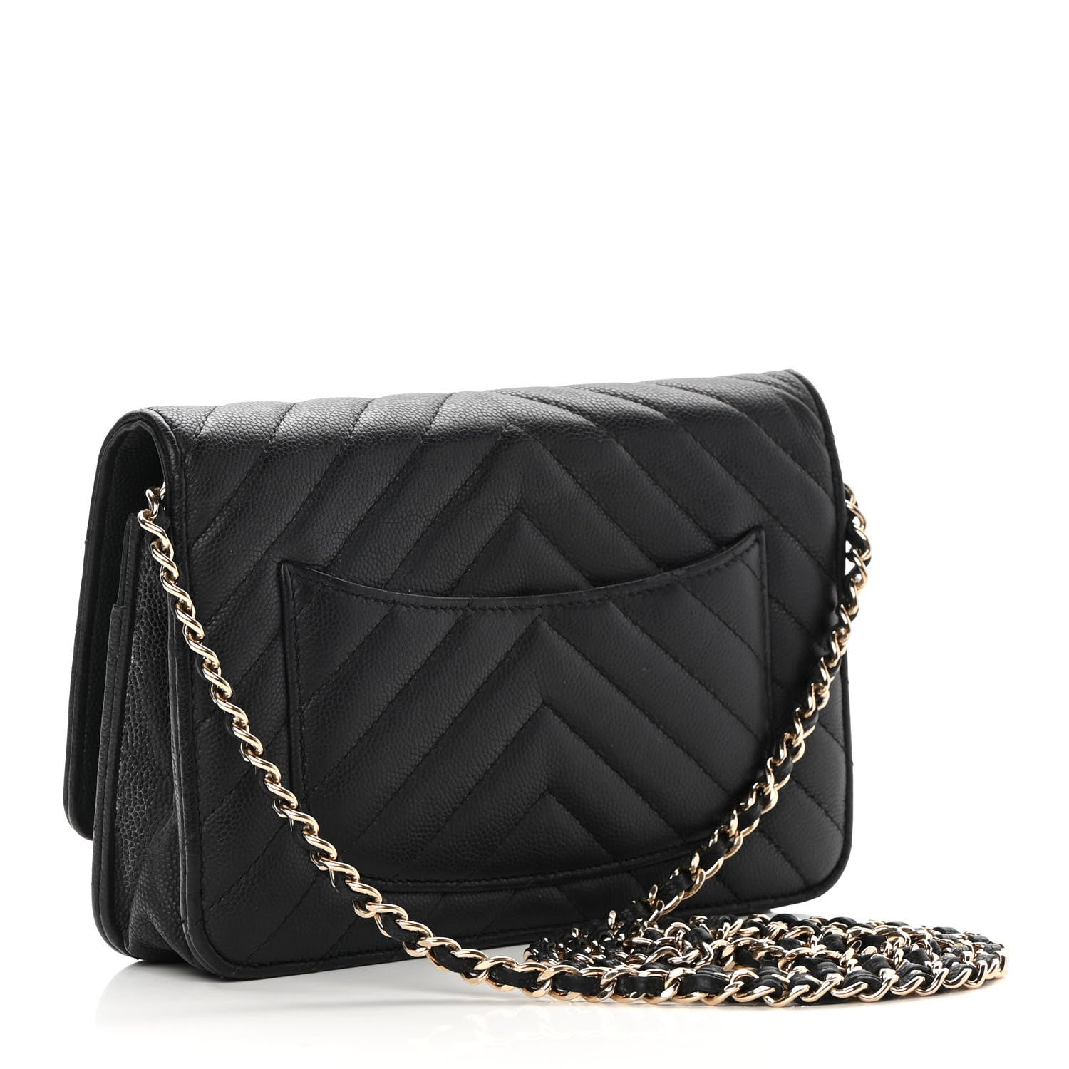 Chanel Caviar Chevron Quilted Wallet On Chain WOC Black 3 of 15