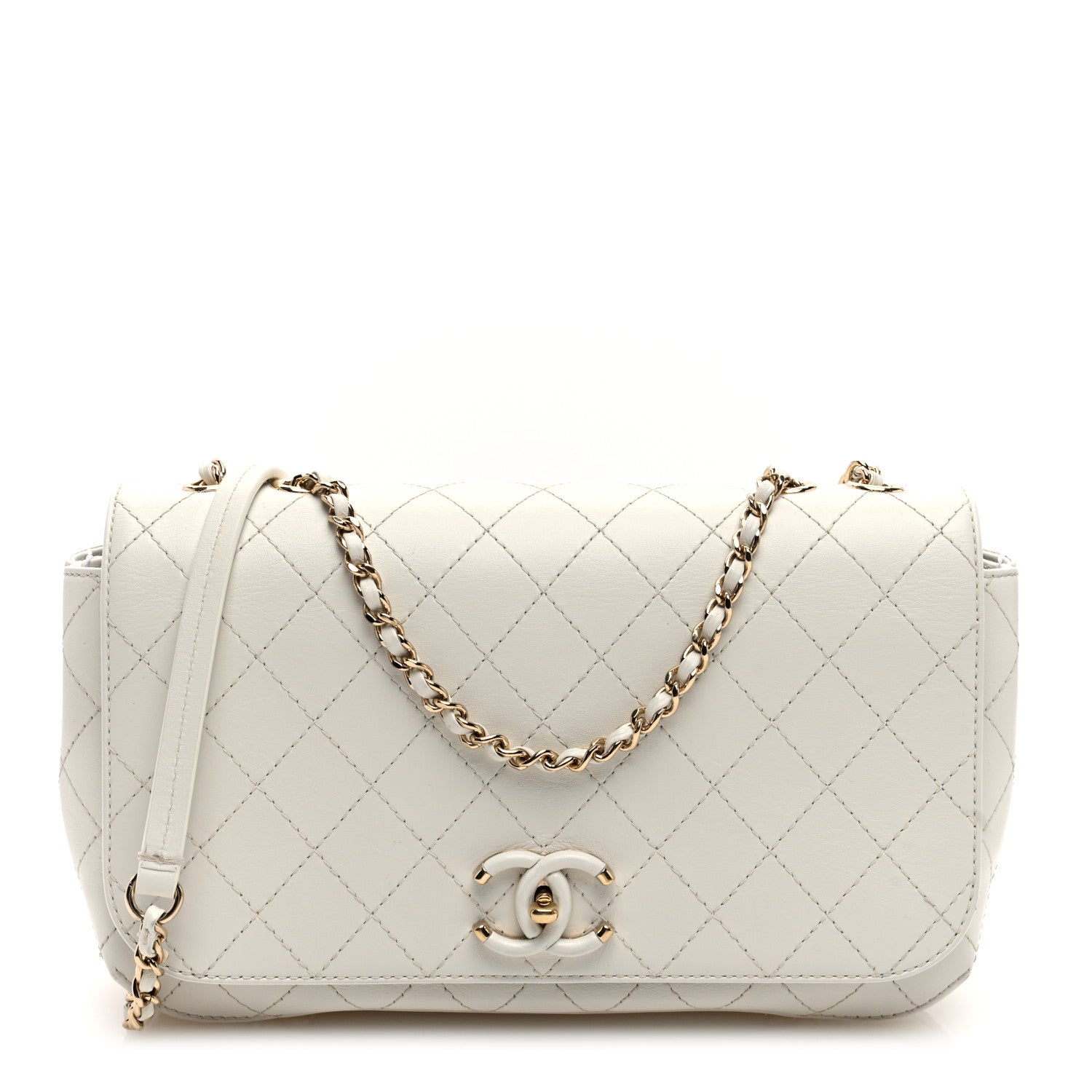 Chanel Calfskin Stitched Medium Covered CC Flap Bag White 1 of 10
