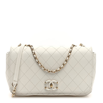 Chanel Calfskin Stitched Medium Covered CC Flap Bag White 1 of 10