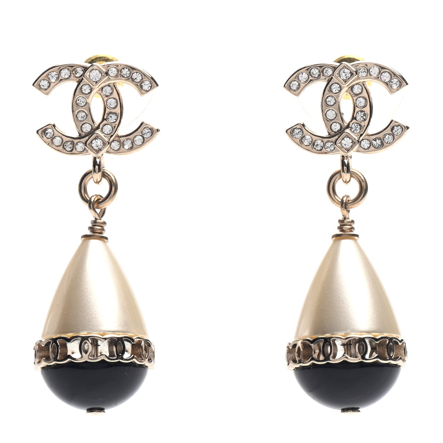 Chanel Crystal Bead Divine Highness Drop Earrings Gold 1 of 5