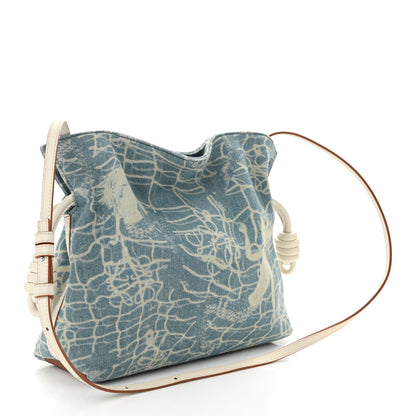 Loewe Denim Calfskin Mermaid Print Paula's Ibiza Flamenco Knot Bag Blue Tan 3 of 10