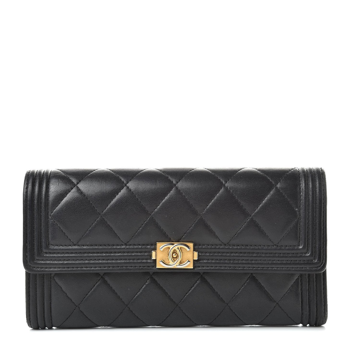 Lambskin Quilted Boy Flap Wallet Black
