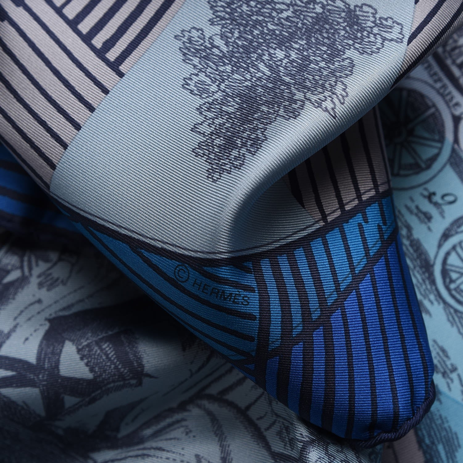 Hermes Silk Jeu Des Omnibus Remix Scarf 90 Cobalt Ciel Gris 8 of 8
