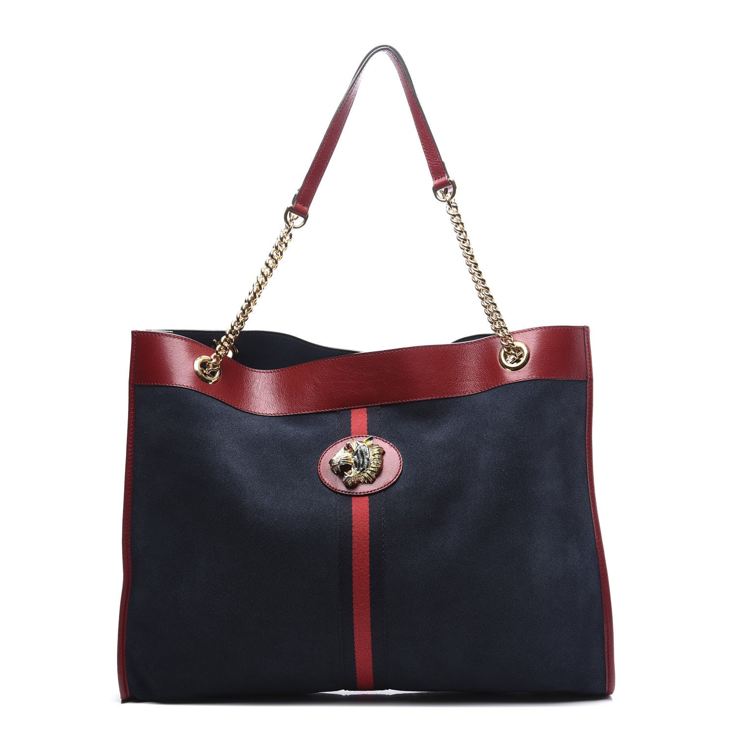 Gucci Suede Calfskin Large Rajah Chain Tote New Blue Romantic Cherry 1 of 13