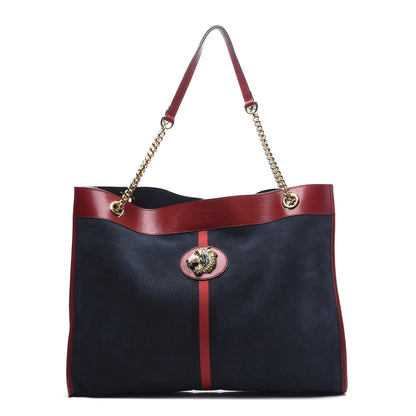 Gucci Suede Calfskin Large Rajah Chain Tote New Blue Romantic Cherry 1 of 13