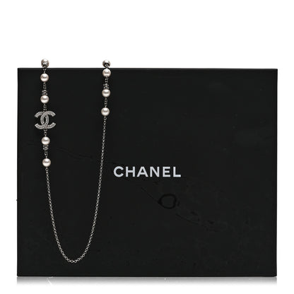 Chanel Pearl Crystal CC Necklace Silver 6 of 6