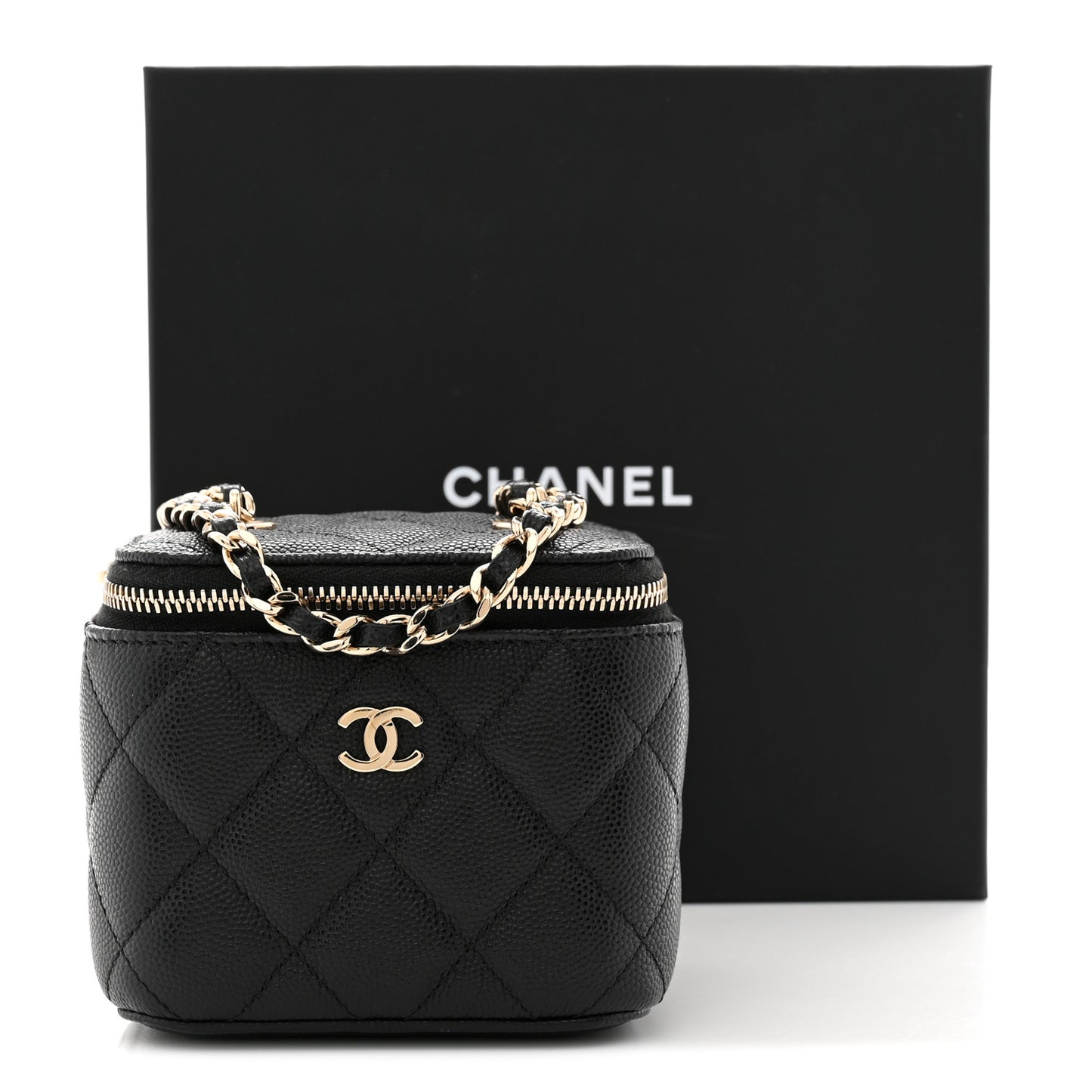 Caviar Quilted Mini Vanity Case With Chain Black