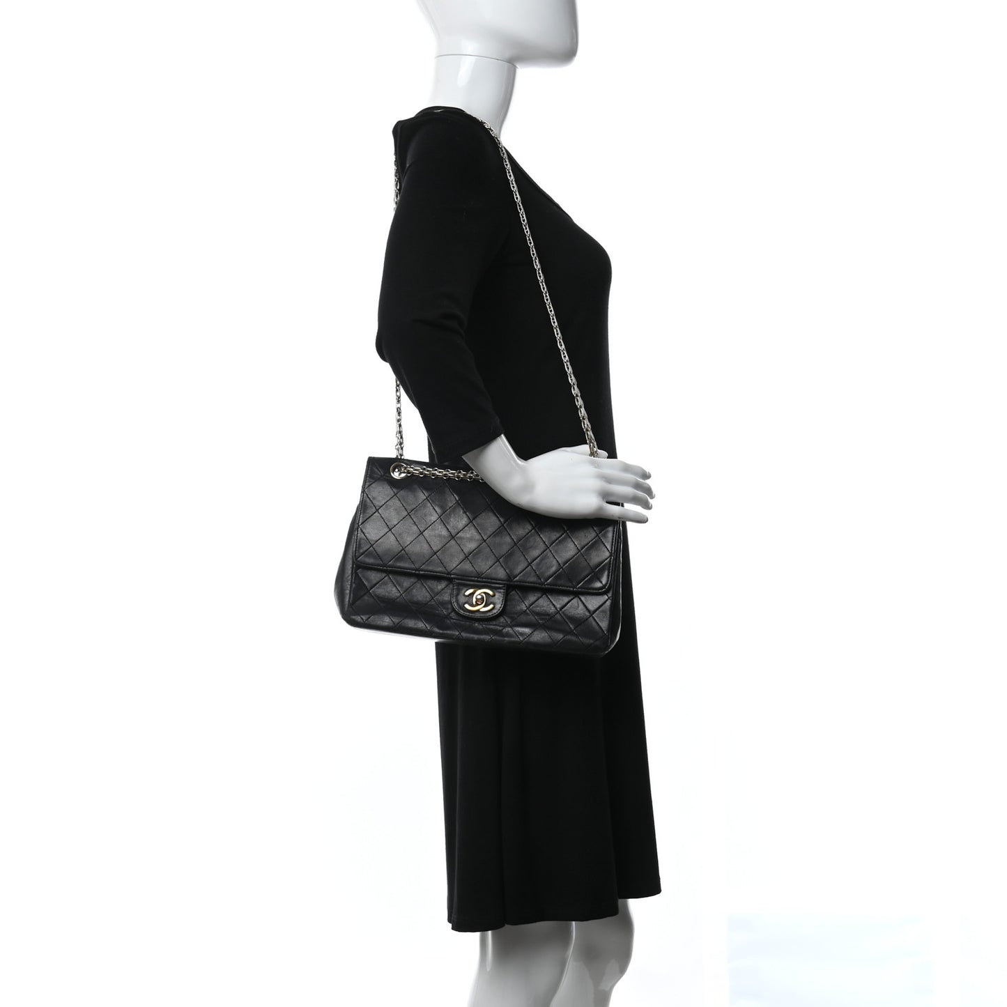 Lambskin Quilted Medium Double Flap Bijoux Chain Black