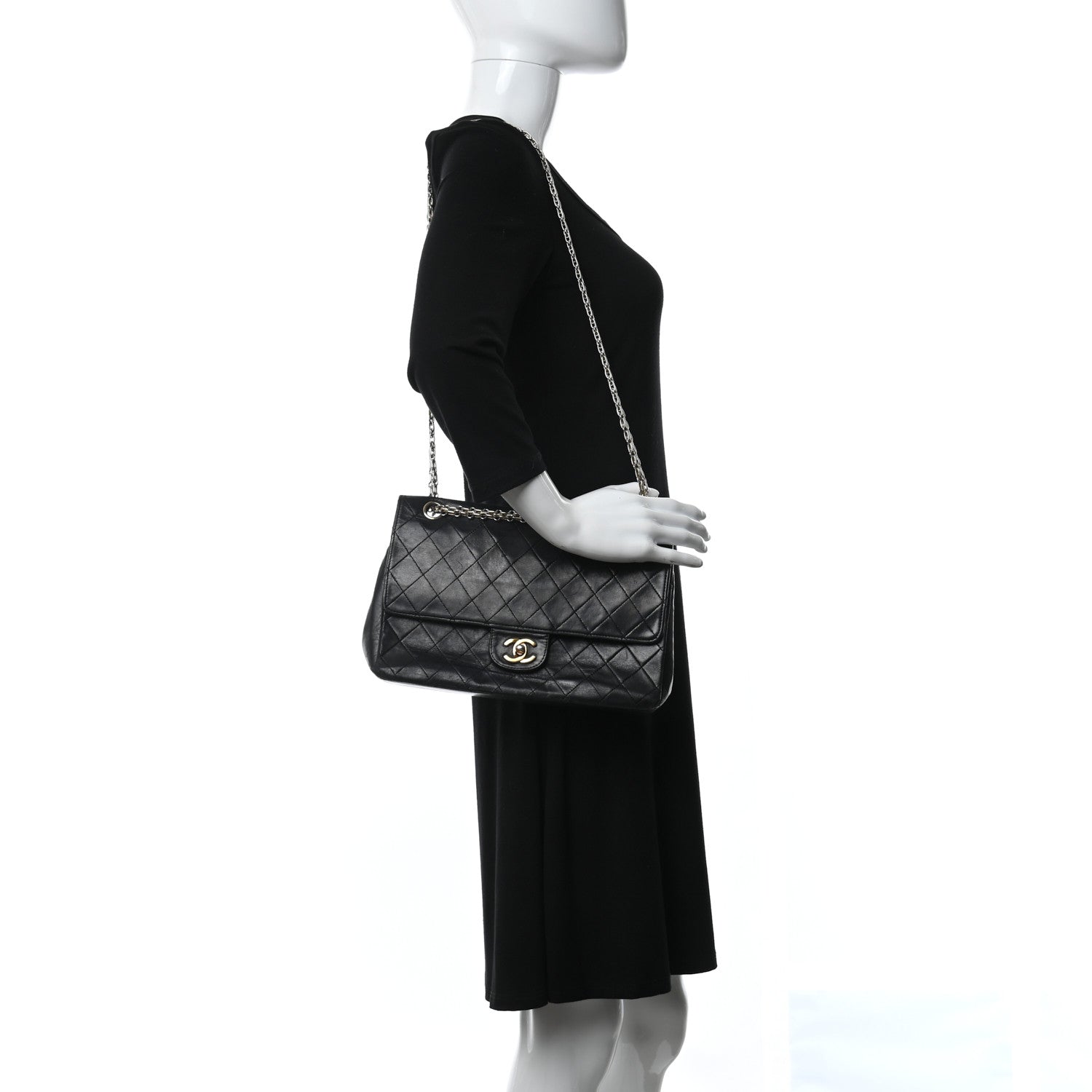 Chanel Lambskin Quilted Medium Double Flap Bijoux Chain Black 2 of 16