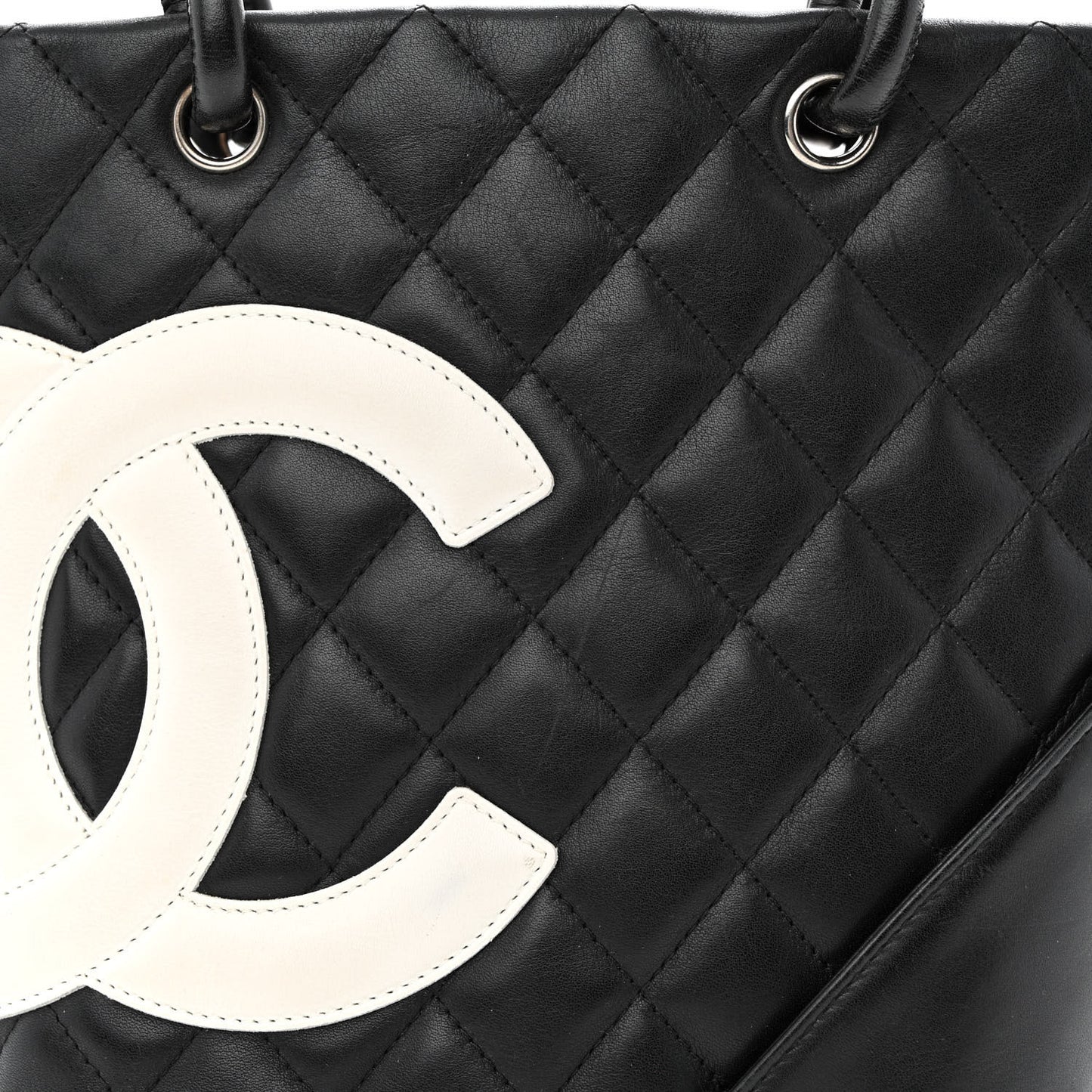 Calfskin Quilted Small Cambon Tote Black White