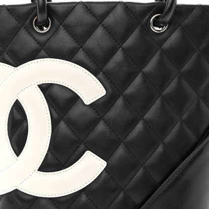 Chanel Calfskin Quilted Small Cambon Tote Black White 8 of 10