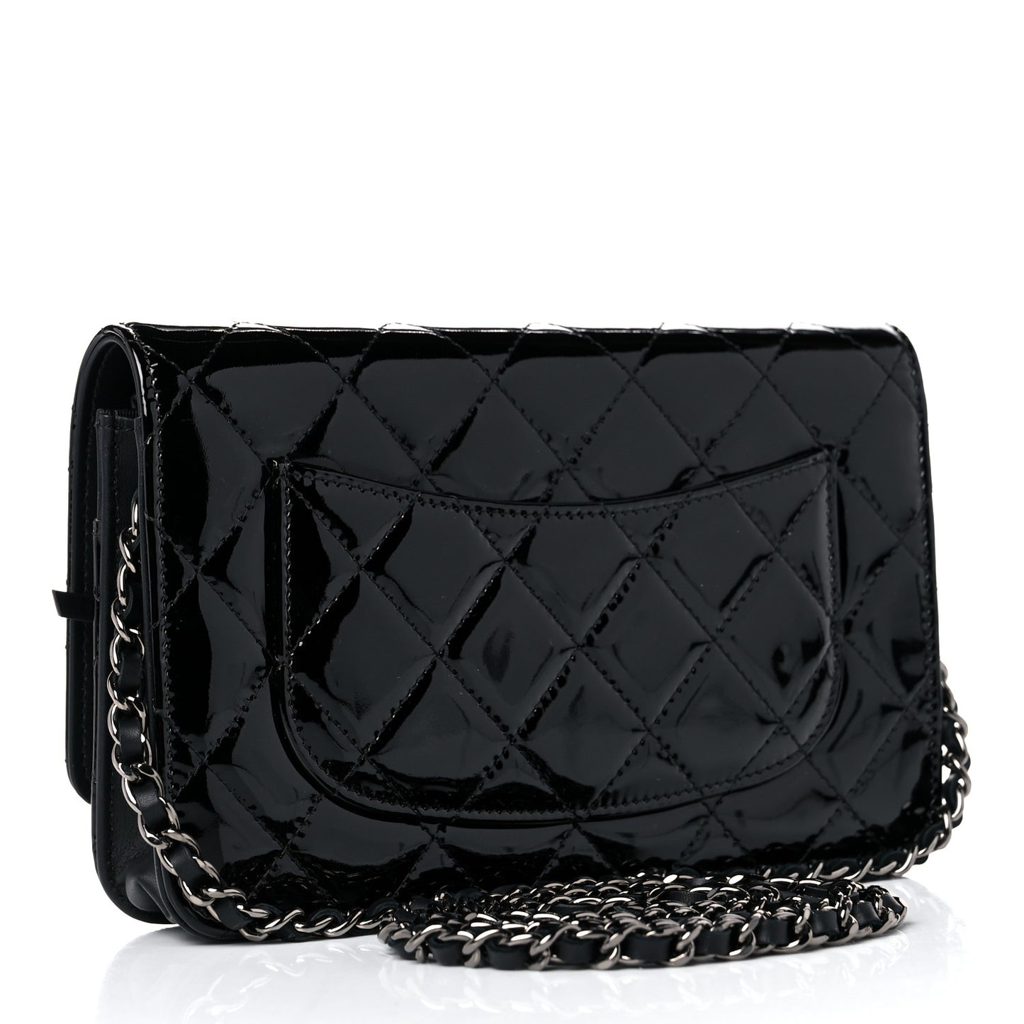 Patent Quilted Wallet On Chain WOC Black