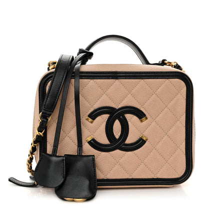Chanel Caviar Quilted Medium CC Filigree Vanity Case Beige Black 1 of 11