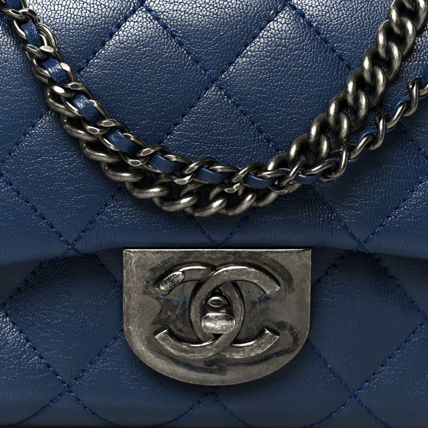 Chanel Shiny Goatskin Quilted Small Double Carry Waist Chain Flap Blue 8 of 10