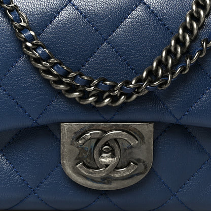 Chanel Shiny Goatskin Quilted Small Double Carry Waist Chain Flap Blue 8 of 10