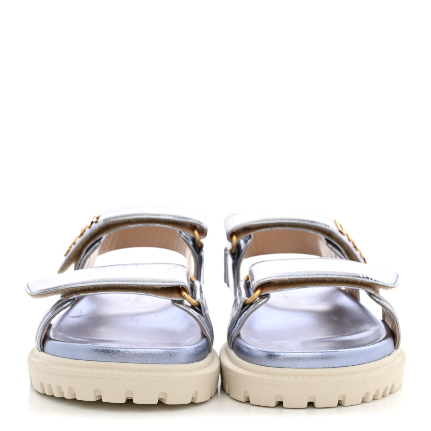 Laminated Crinkled Calfskin Dioract Sandals 35 Indigo Metal