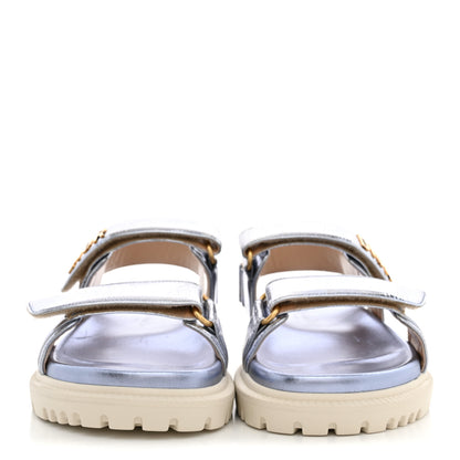 Christian Dior Laminated Crinkled Calfskin Dioract Sandals 35 Indigo Metal 3 of 10