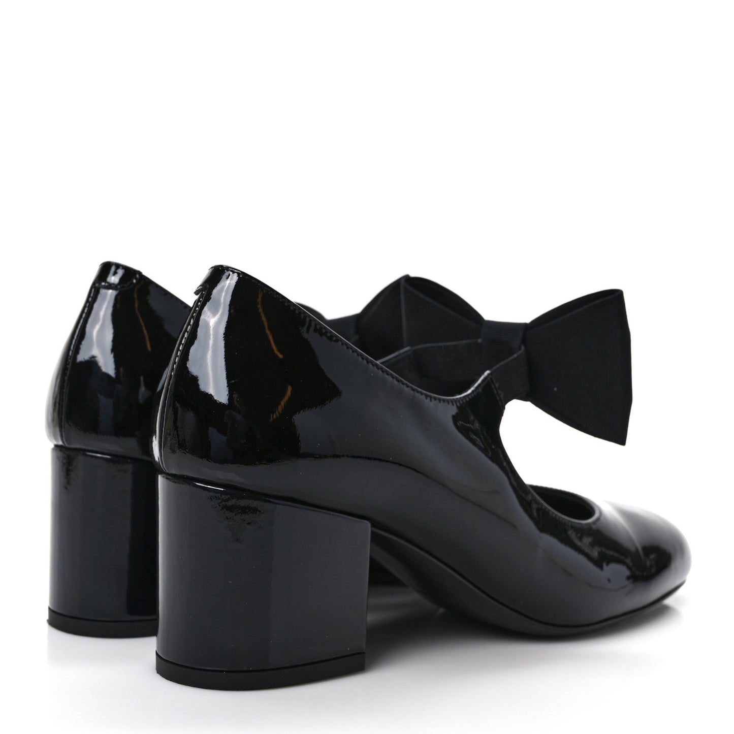 Patent Calfskin Grosgrain Bow Mary Jane Flats 37 Black