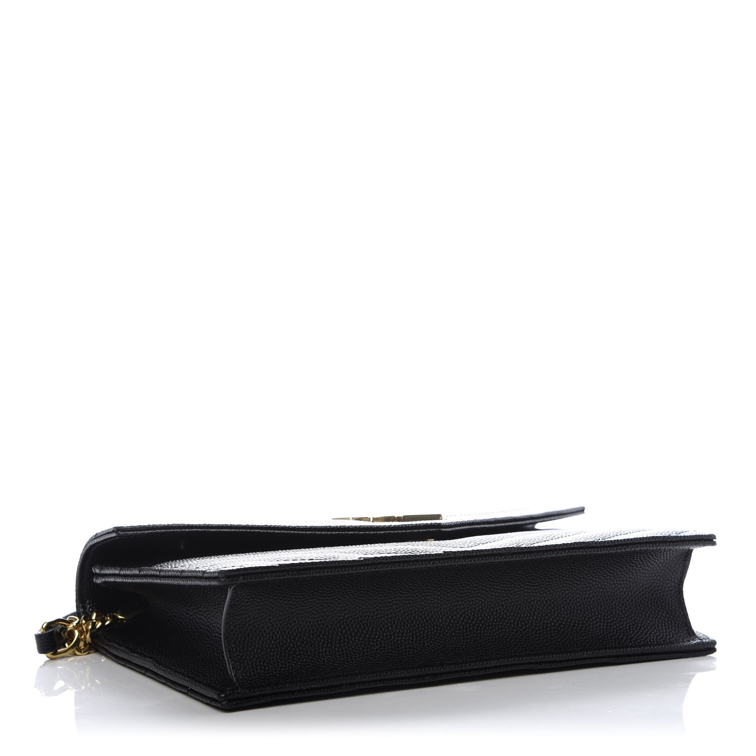 Saint Laurent Grain De Poudre Matelasse Chevron Monogram Envelope Chain Wallet Black 3 of 7