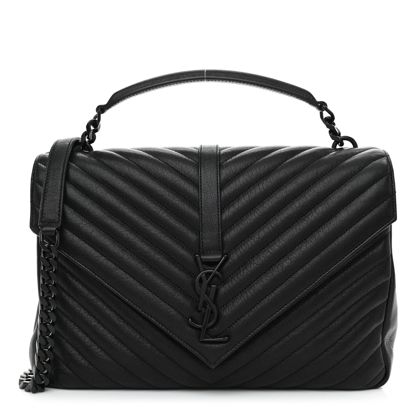 Sheepskin Matelasse Chevron Monogram Monochrome Large College Satchel Black