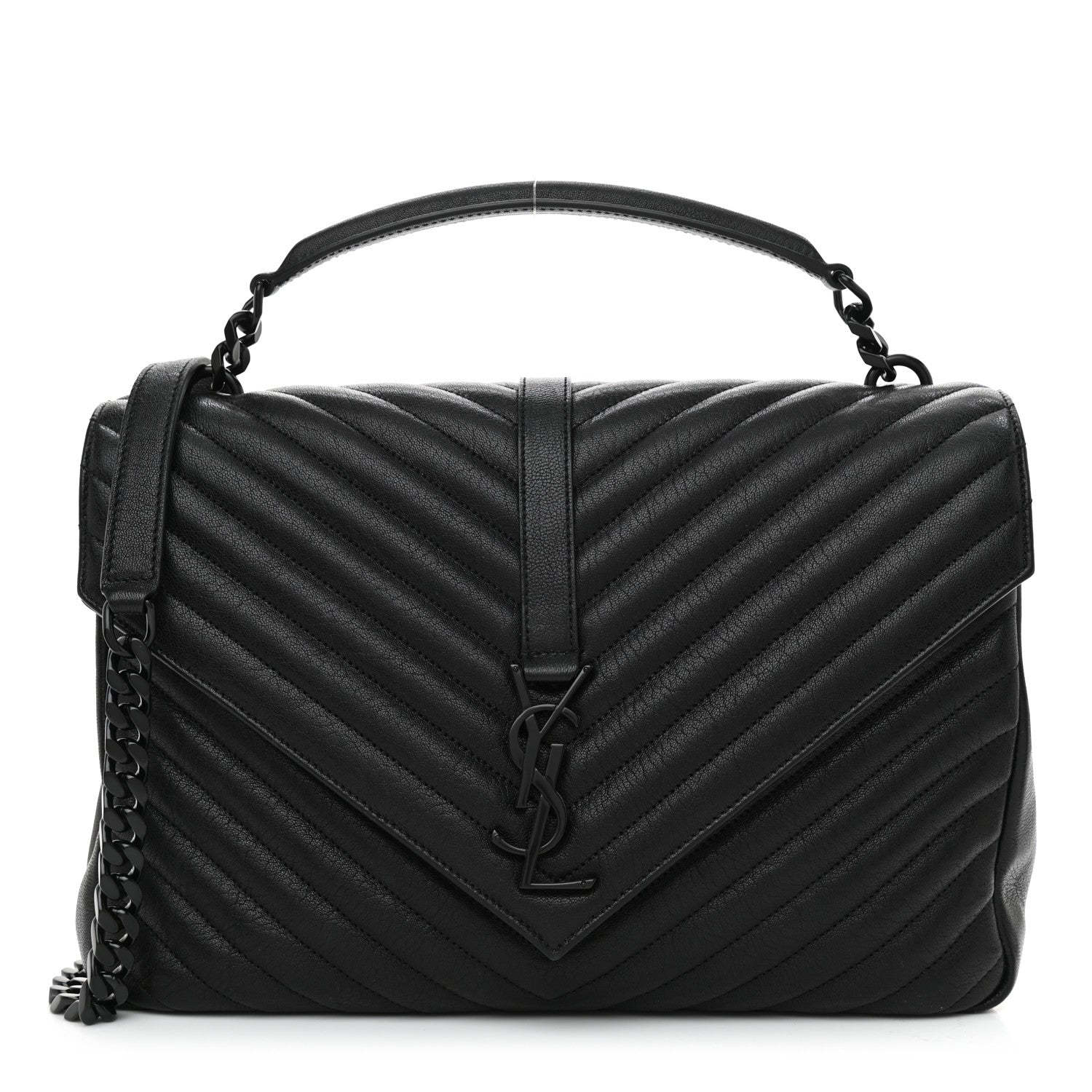 Saint Laurent Sheepskin Matelasse Chevron Monogram Monochrome Large College Satchel Black 1 of 9