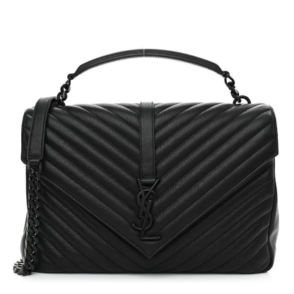 Saint Laurent Sheepskin Matelasse Chevron Monogram Monochrome Large College Satchel Black 1 of 9
