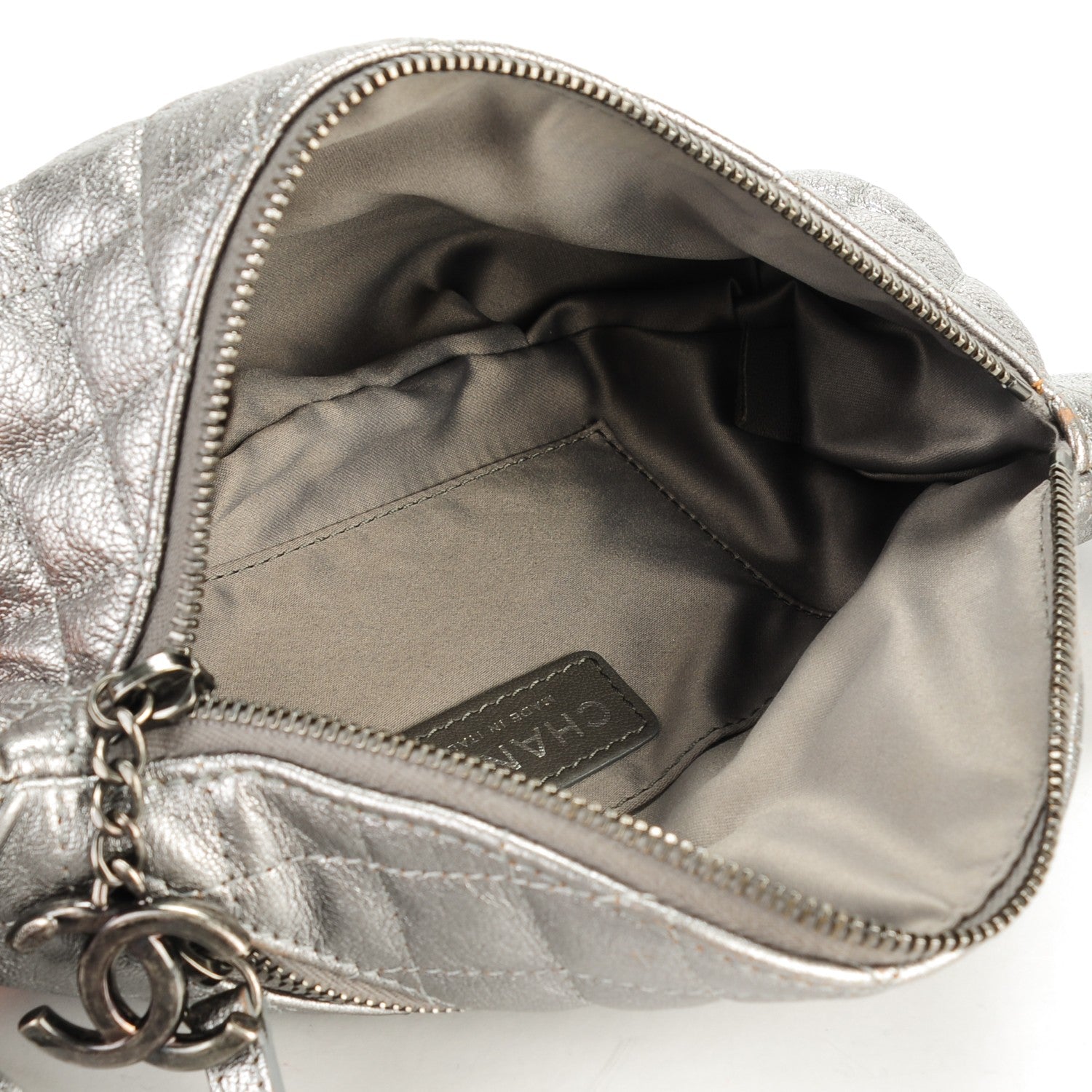 Chanel Metallic Goatskin Quilted Banane Waist Bag Fanny Pack Silver 5 of 9