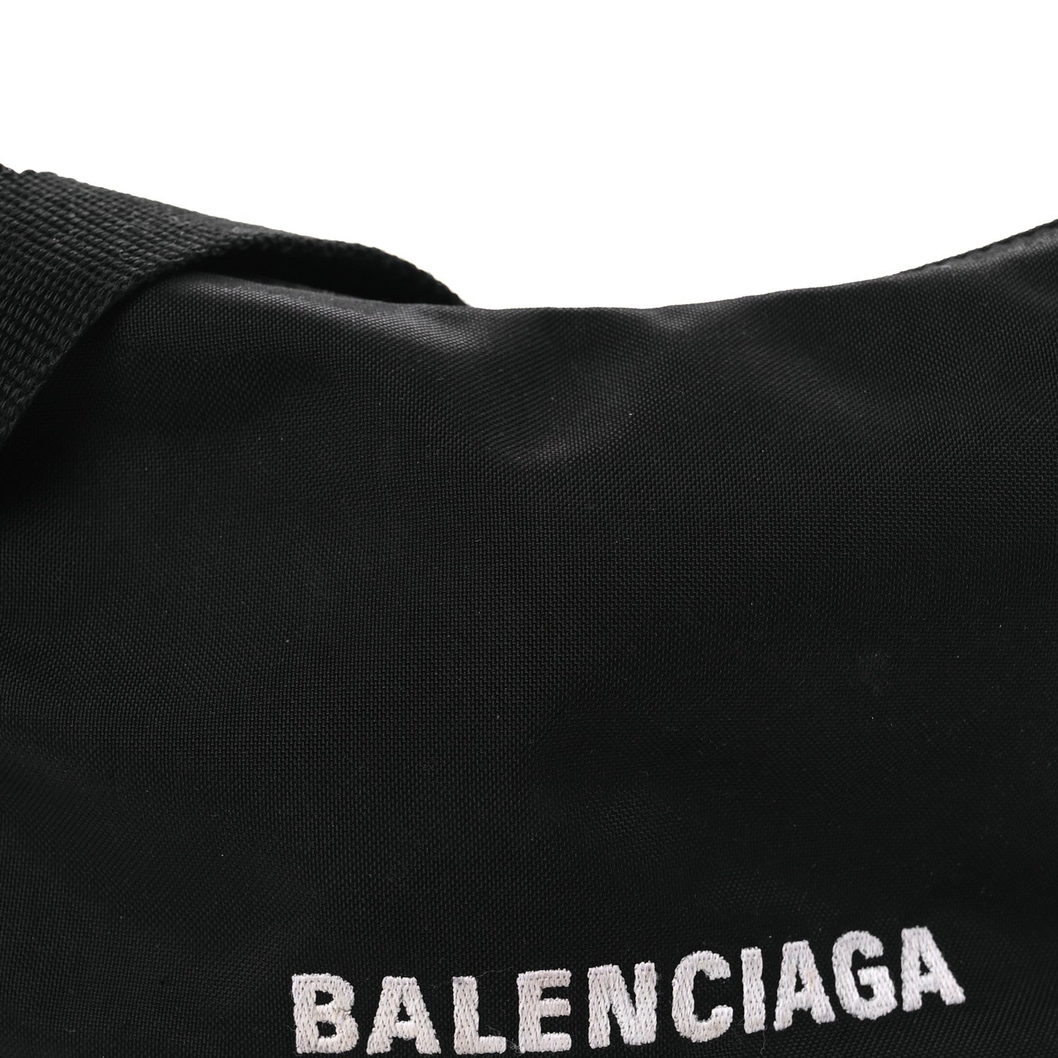 Balenciaga Recycled Sport Nylon Logo Embroidered Wheel Sling Bag Black White 8 of 14