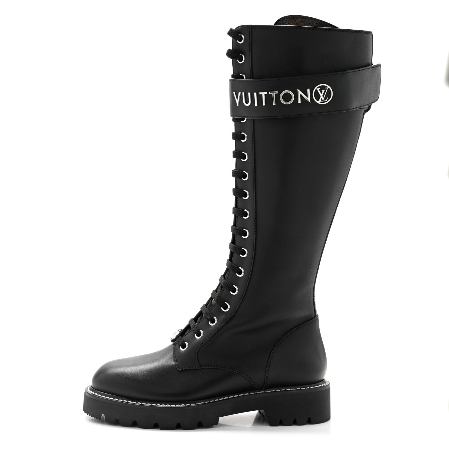 Louis Vuitton Monogram Calfskin Territory Tall Lace Up Ranger Boots 37 Black 1 of 8