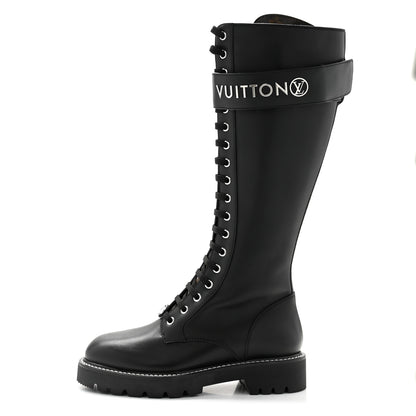 Louis Vuitton Monogram Calfskin Territory Tall Lace Up Ranger Boots 37 Black 1 of 8