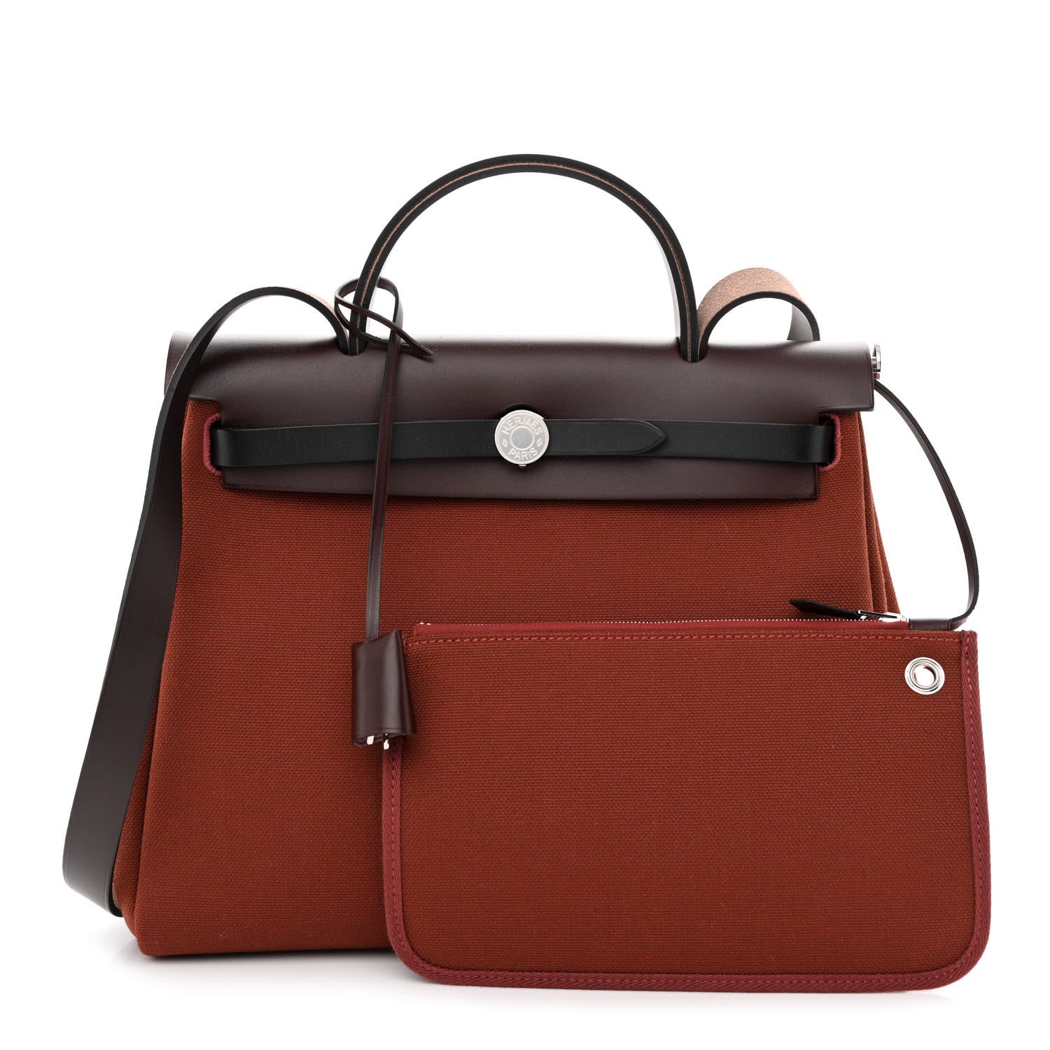 Hermes Military Toile Vache Hunter Tri-Color Herbag Zip Retourne 31 PM Rouge H Ebene Black 1 of 12